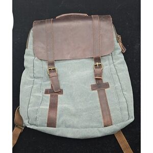 Teal Grayish Canvas Leather Backpack Travel Rucksack 15 inch Laptop Blue